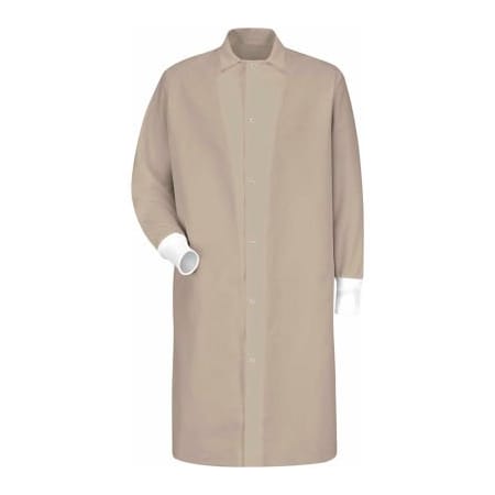 Vf Imagewear Red Kap Gripper-Front Butcher Coat W/Knit Cuffs, Pocket-less, Spun Polyester, Tan, 4XL KS60TNRG4XL